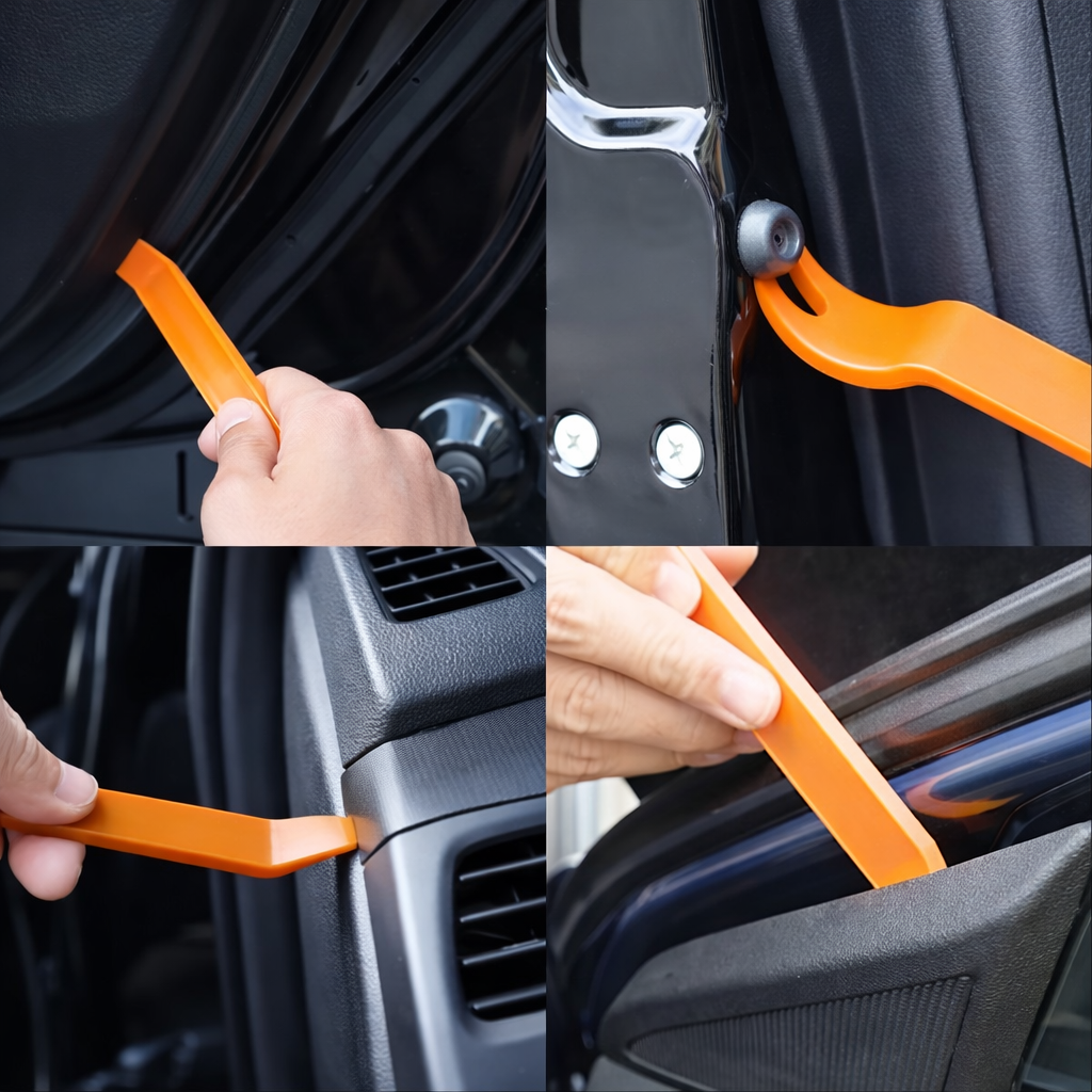 Set 4 unelte demontare interior auto – scule plastic pentru panouri, clipsuri, bord și sisteme multimedia