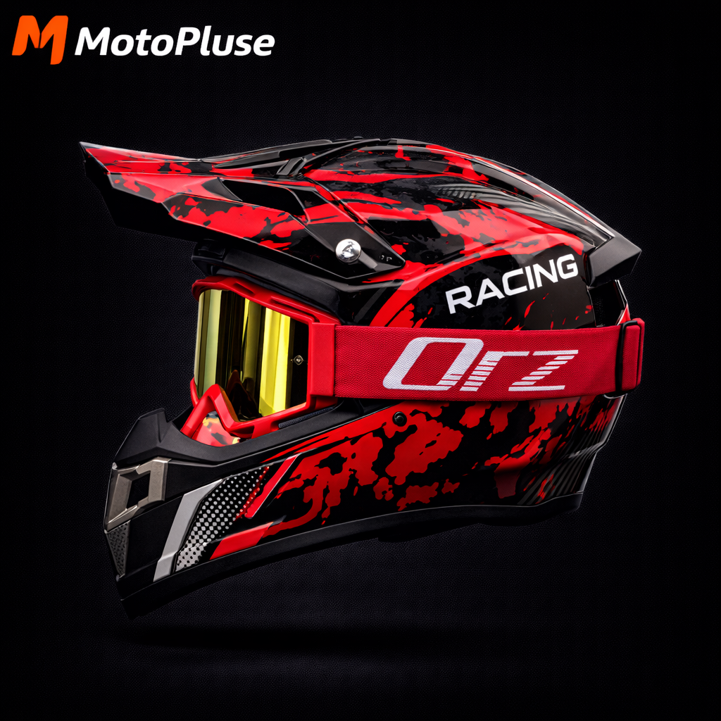 Cască Moto Cross MotoPluse ORZ Racing – Design Red Camo cu Ochelari Mirror