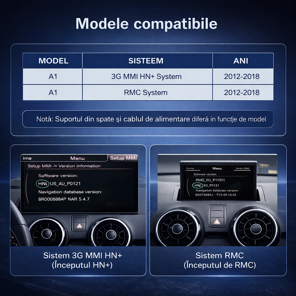 Display Multimedia Touch 12.3” pentru Audi A1 (2012–2018) – CarPlay & Android Auto Wireless