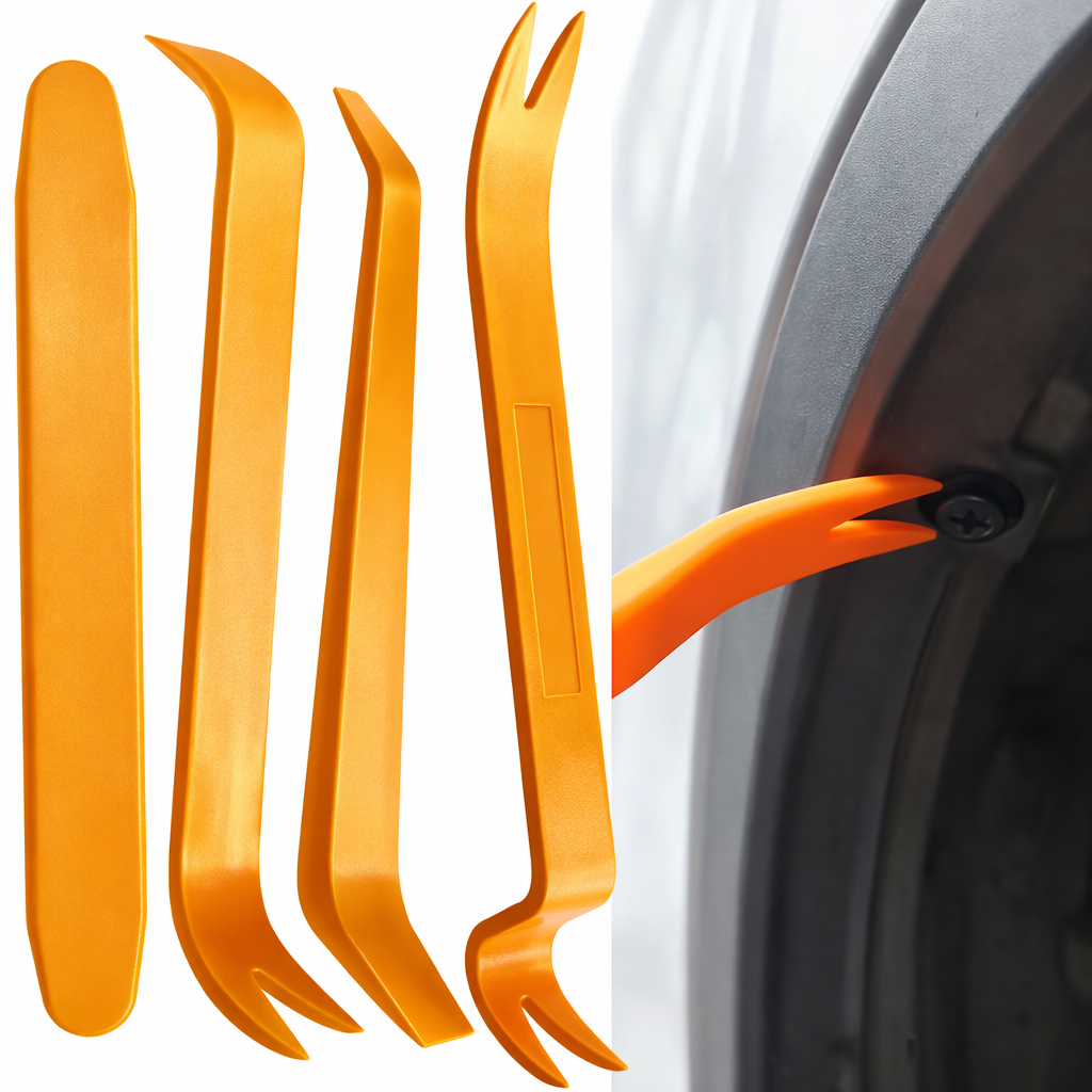 Set 4 unelte demontare interior auto – scule plastic pentru panouri, clipsuri, bord și sisteme multimedia