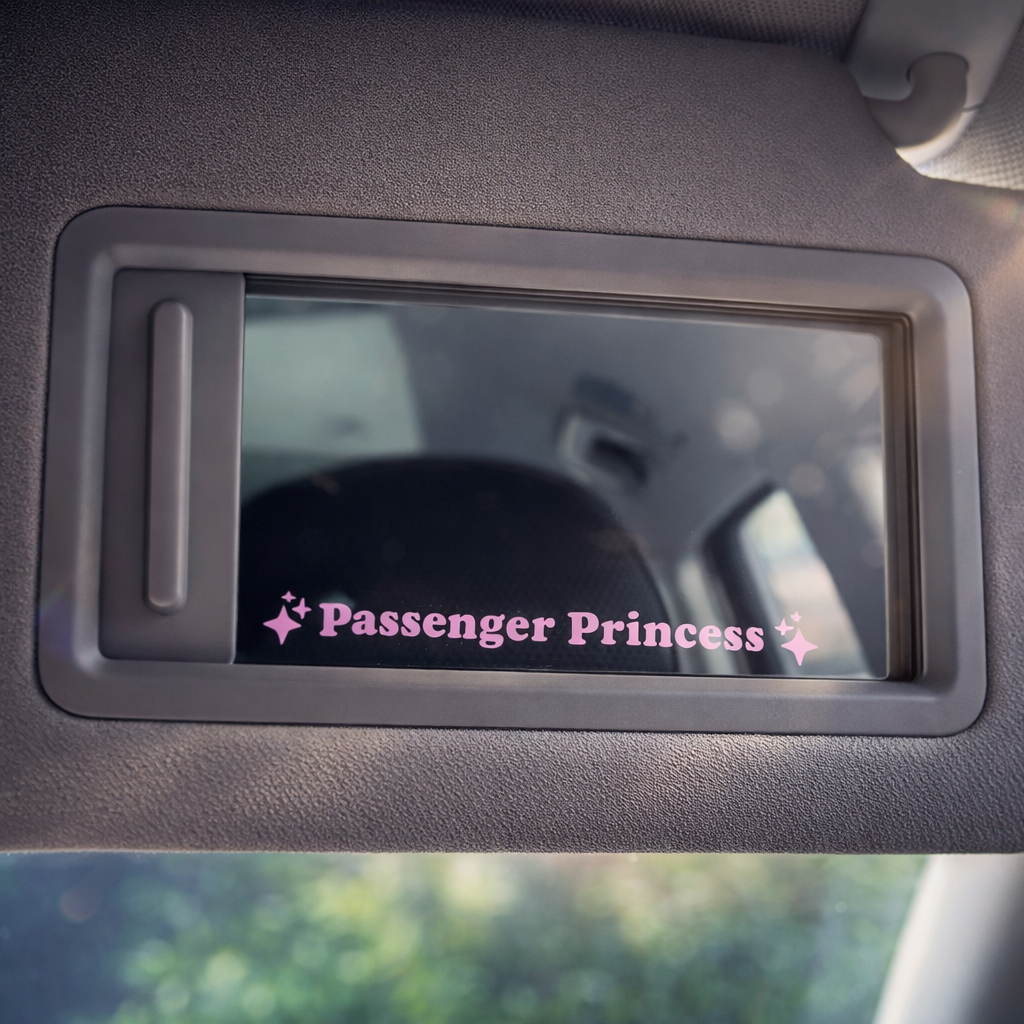 Sticker oglindă auto „Passenger Princess” – Decor premium pentru oglinda laterală și parasolar