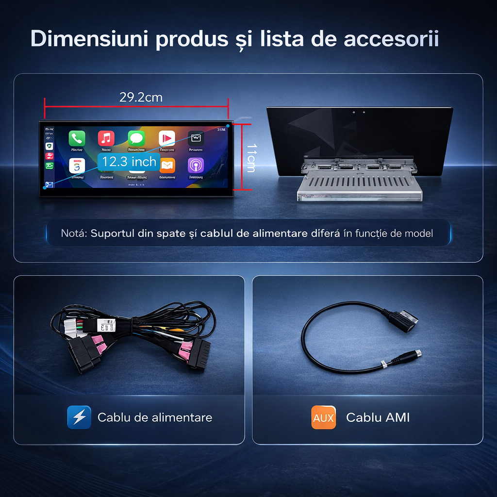 Display Multimedia Touch 12.3” pentru Audi A1 (2012–2018) – CarPlay & Android Auto Wireless